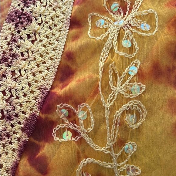 Vibrant Tie-Dye Button-Up Cardigan Duster Crochet Hems Side Slits - Picture 11 of 12